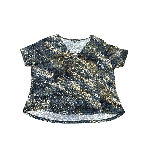 Adrienne Vittadini Metallic Ring Detail Short Sleeve Top In Abstract Print XL - Picture 11 of 12